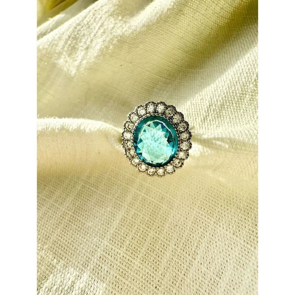 Light blue oval cut cubic zirconia cocktail ring size 8